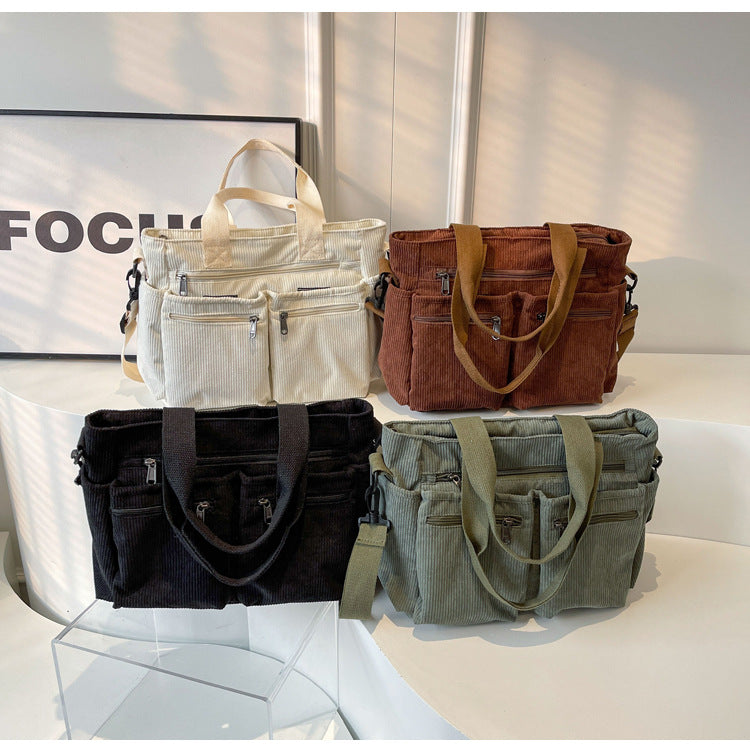 Women's Corduroy Tote Bag Large Capacity Convertible Shoulder & Crossbody Bag | Casual & Versatile Everyday Handbag
