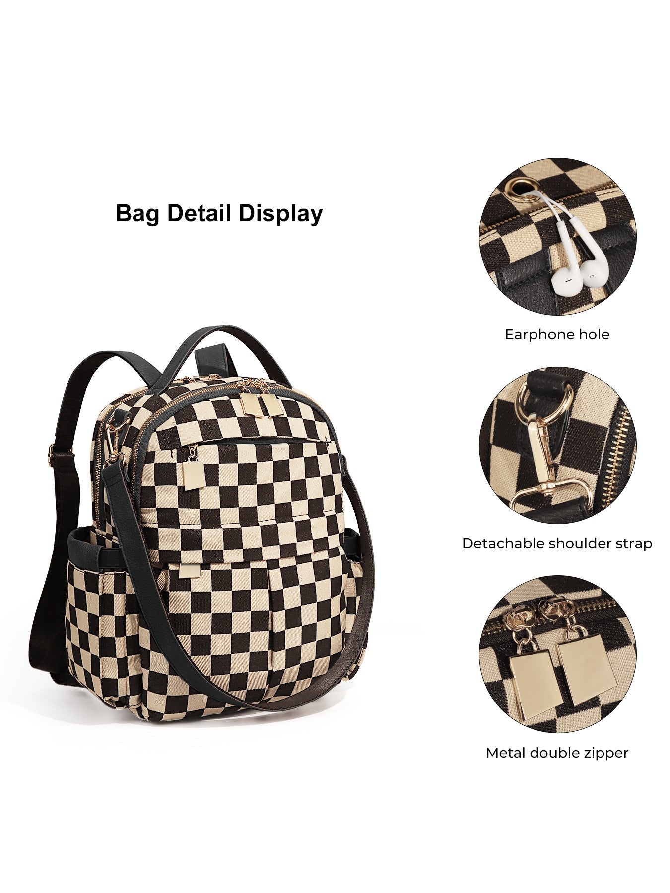 Ounamei Checkered Backpack Purse for Women | Anti-Theft Travel & Work Bag with Matching Pouch