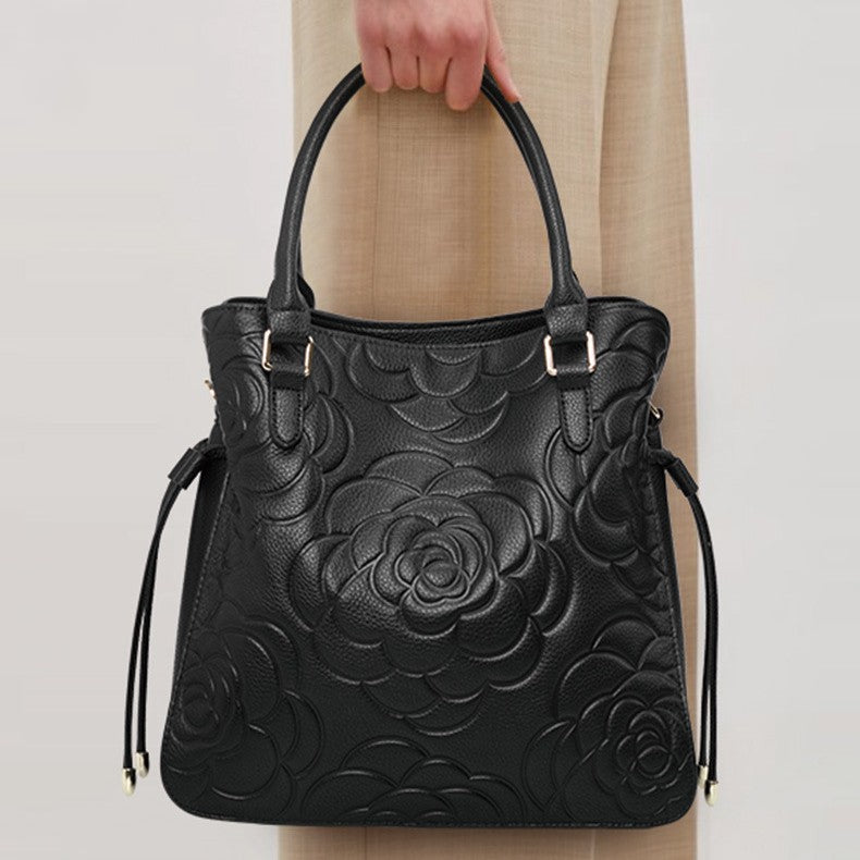 Women's Heritage Grain Tote - Full-Grain Leather Statement Carry with Hand-Pressed Motifs & Timeless Silhouette