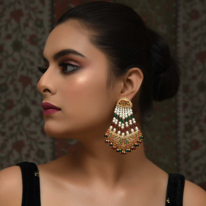 Arundhati Gold Plated Ruby And Green Stones Jadau Earrings