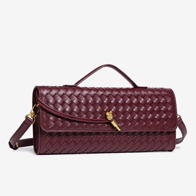 Women's Celestial Baguette Clutch - Kiss-Lock Woven Minaudière with Chain Strap