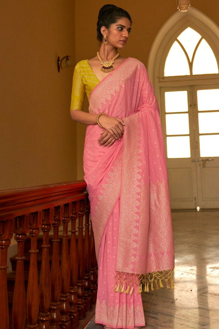 Froly Pink Zari Woven Banarasi Saree