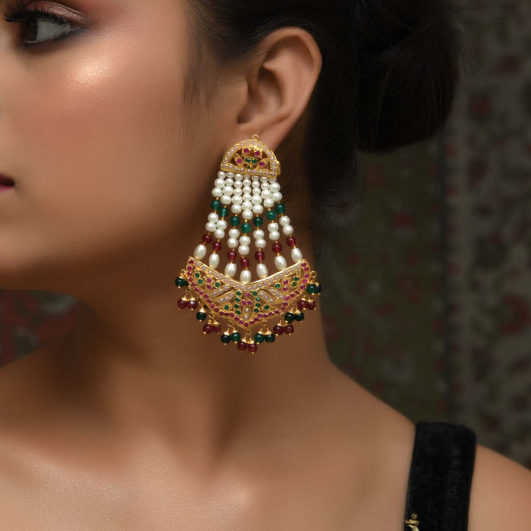 Arundhati Gold Plated Ruby And Green Stones Jadau Earrings