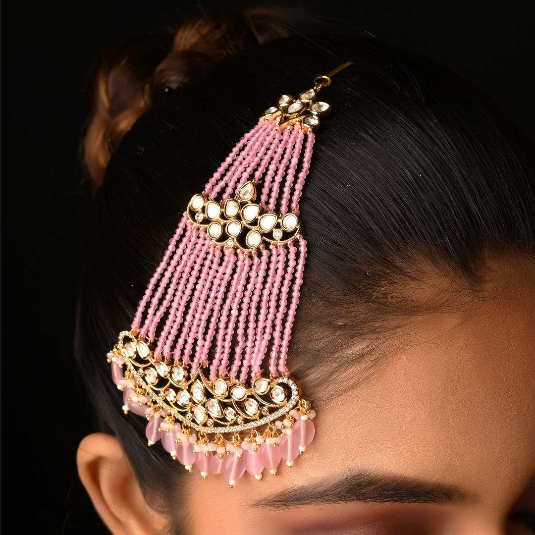 Kuhu Pink Gold Plated Kundan Passa