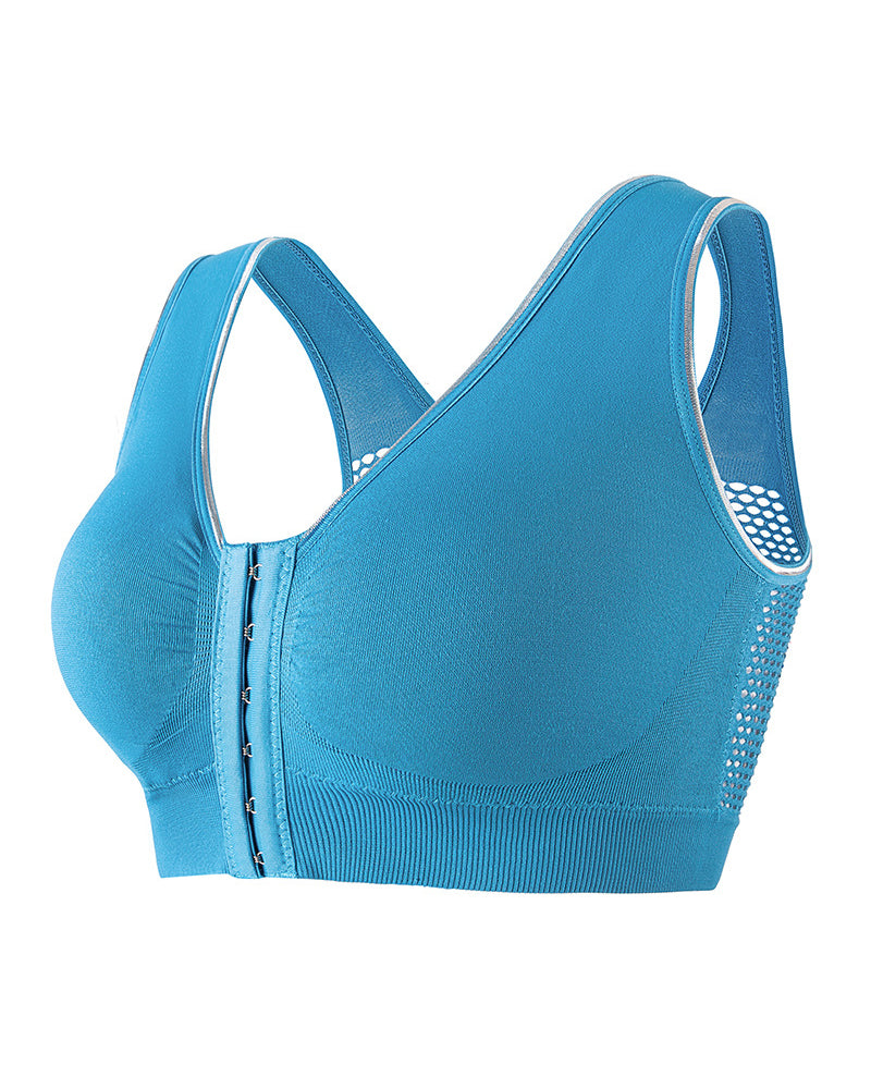 Women's Plus Size Front Buckle Solid Hollow Breathable Wireless Sports Bra  - By Qivii