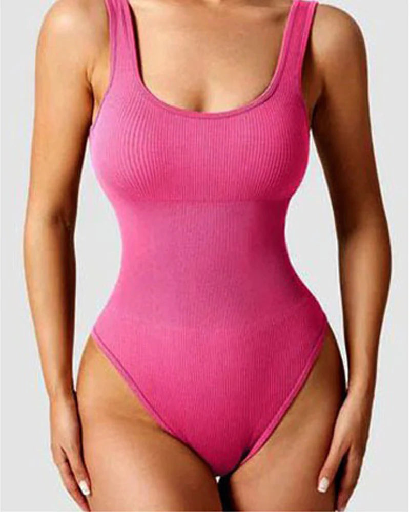 Women's Shapewear Bodysuits Sexy Ribbed Sleeveless Square Neck Tank Tops  - By Qivii