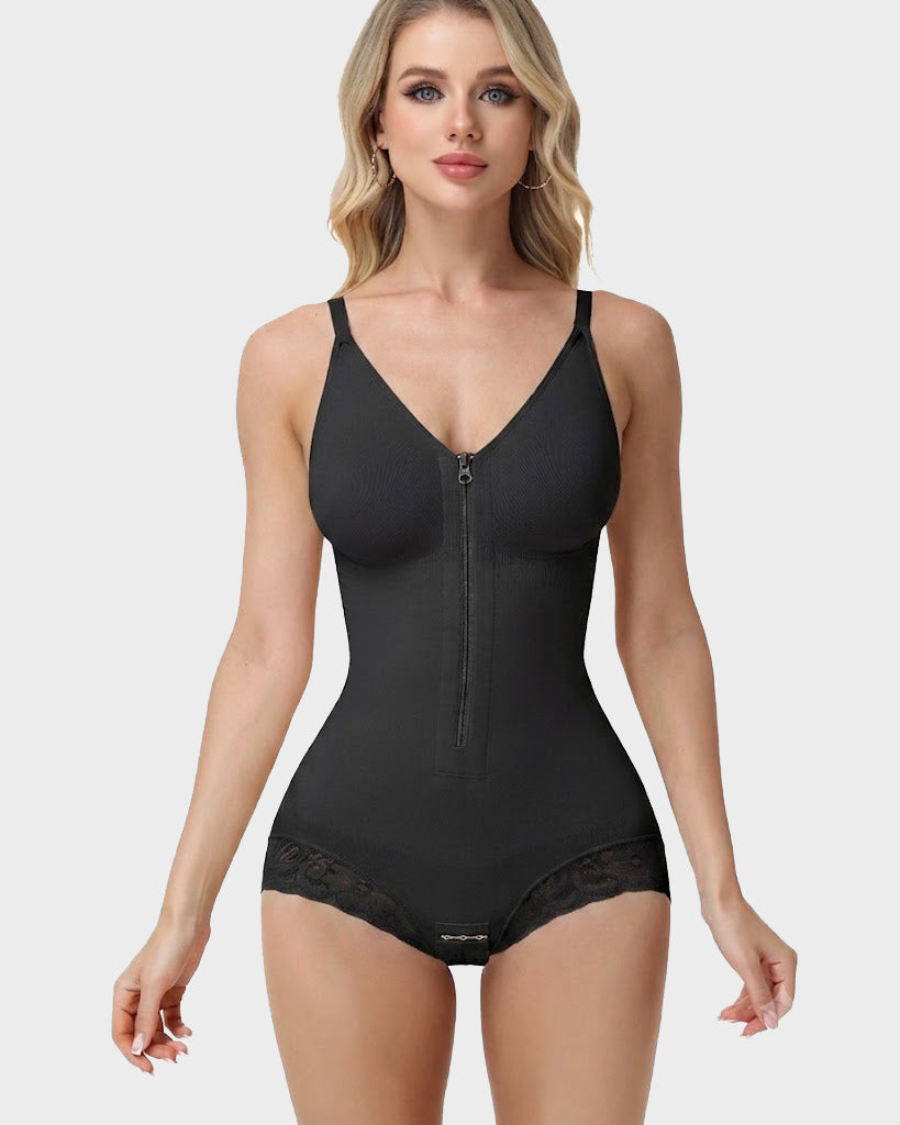 V Neck Adjustable Strap Tummy Control Butt Lifting Zipper Shaper