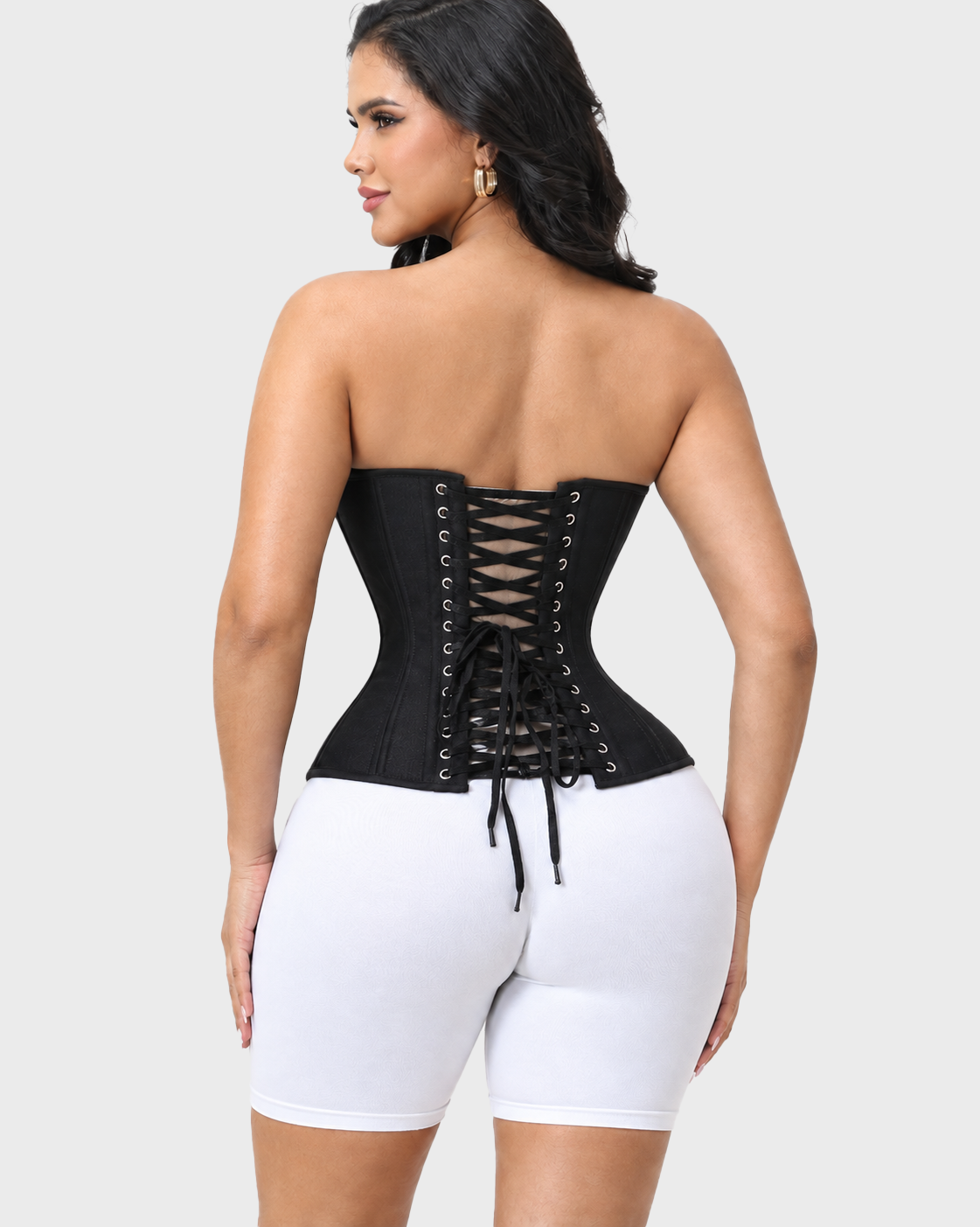 Black Silver Swing Hooks Hourglass Underbust Corset