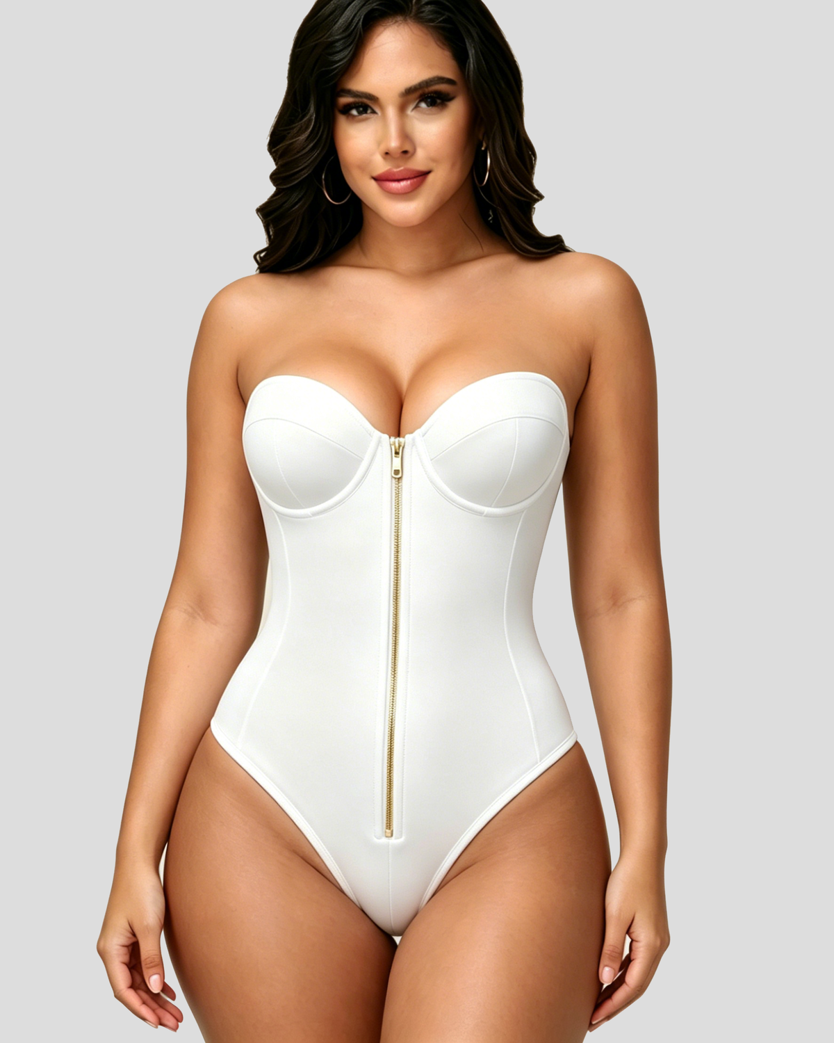 Hourglass Front Zipper Bodysuit with Lace-Up Back