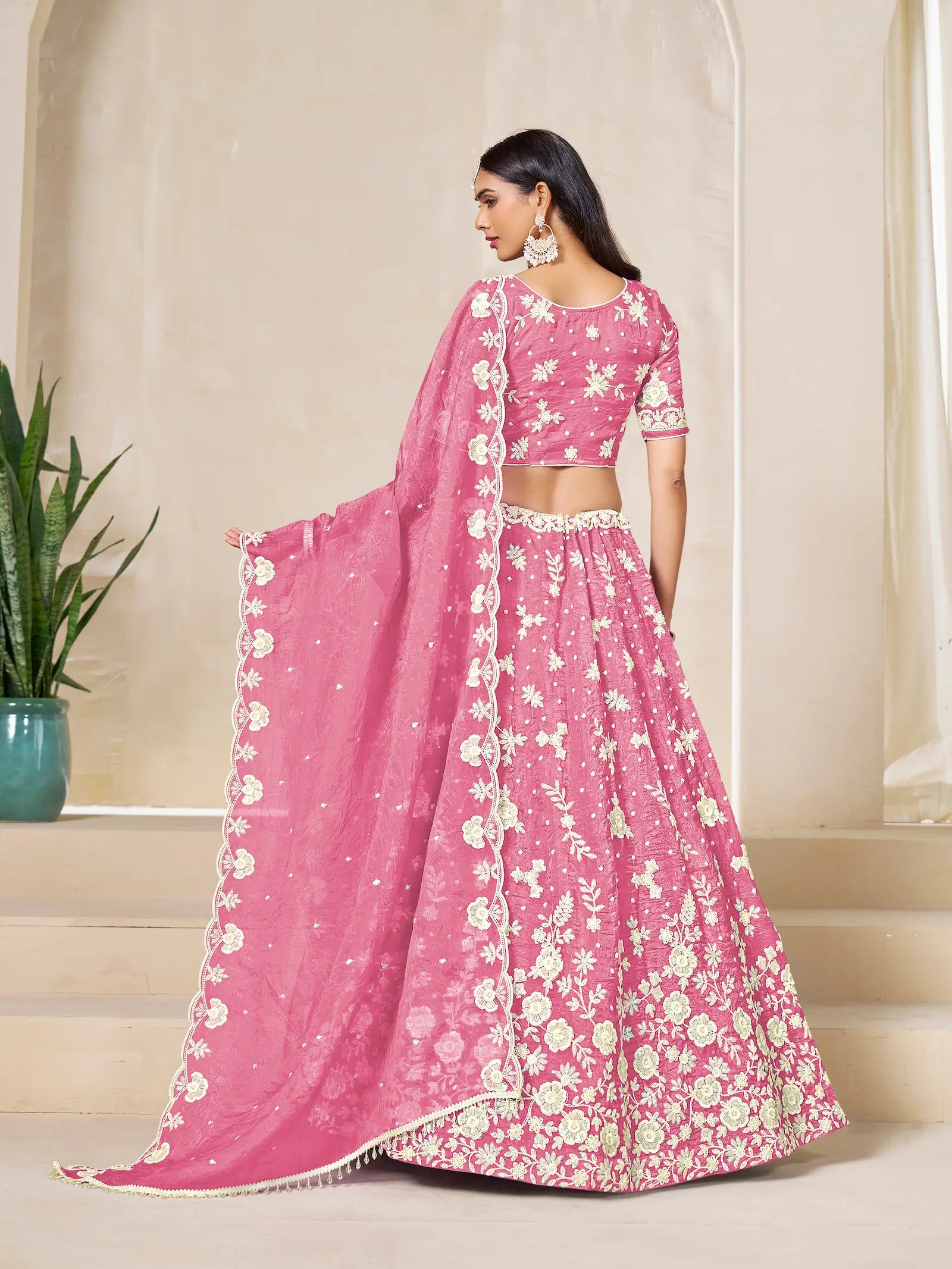 Light Pink Gold Crush Embroidery Lehenga Choli - qivii