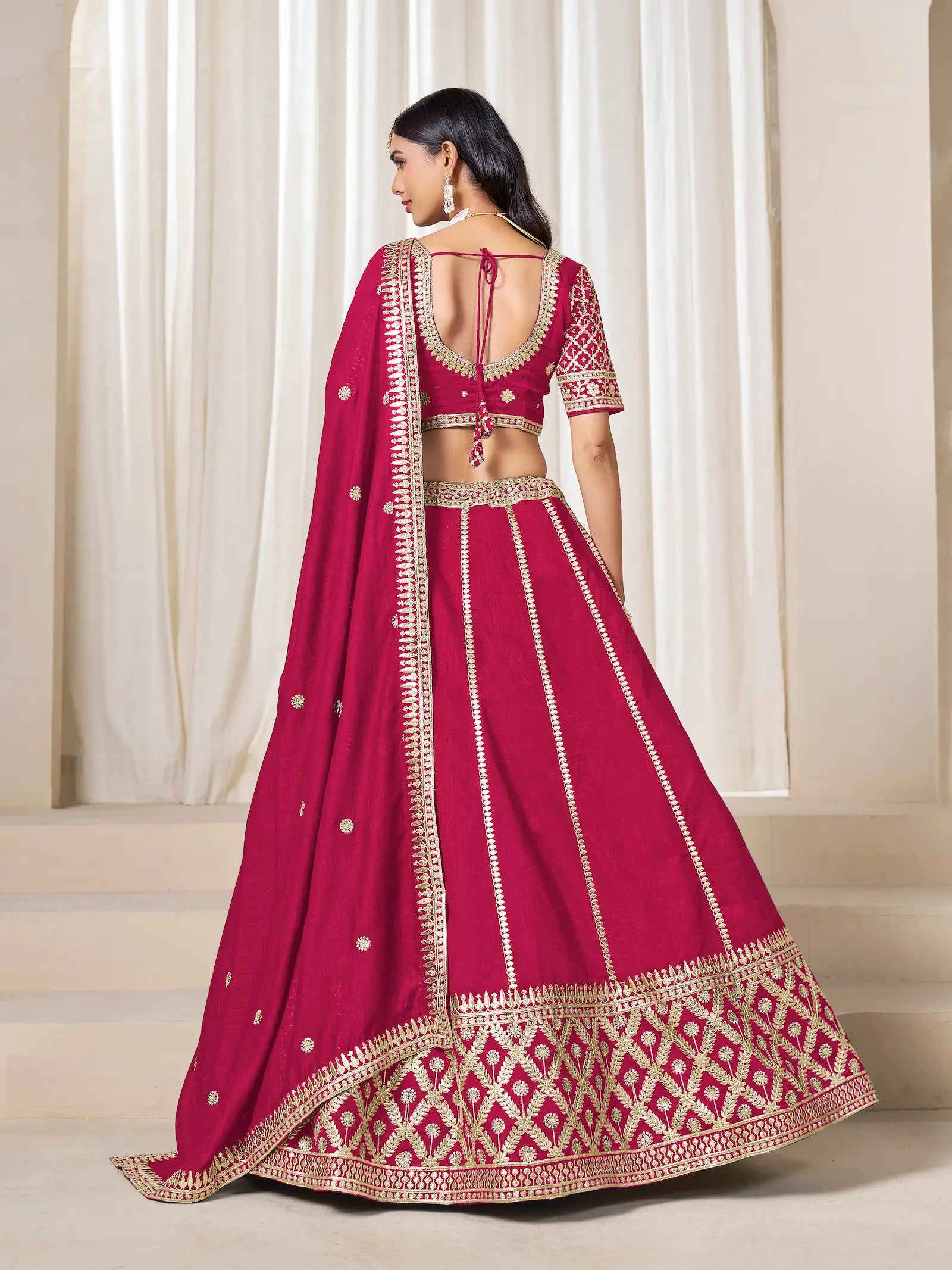 Red Art Silk Embroidery Work Lehenga Choli - qivii