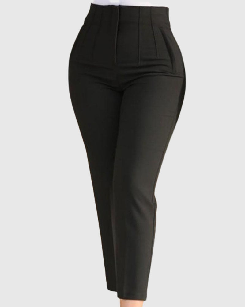 Women's Tailored Pleat High Waist Side Pocket 9-point Pants  - By Qivii