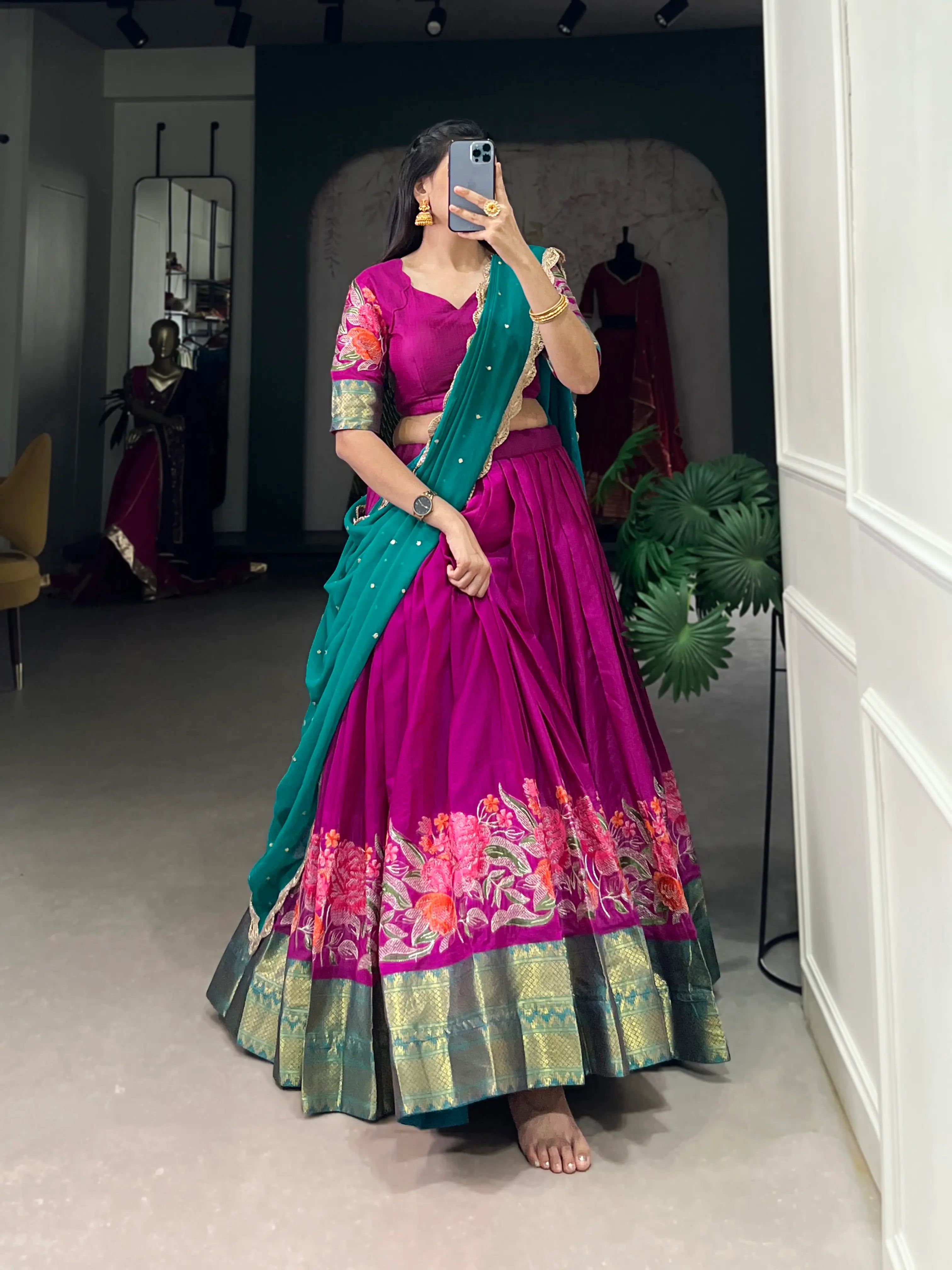 Deep Pink Cotton Silk Embroidery Lehenga Choli | Ready To Wear - qivii