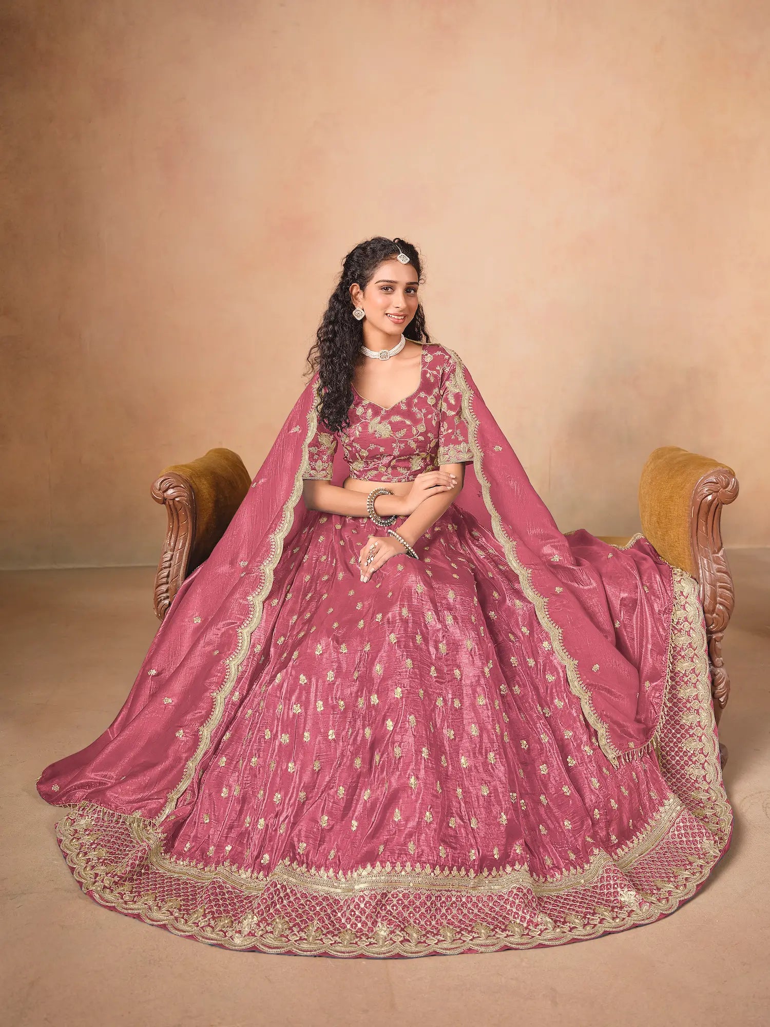 Tulip Pink Organza Embroidery Work Lehenga Choli - qivii