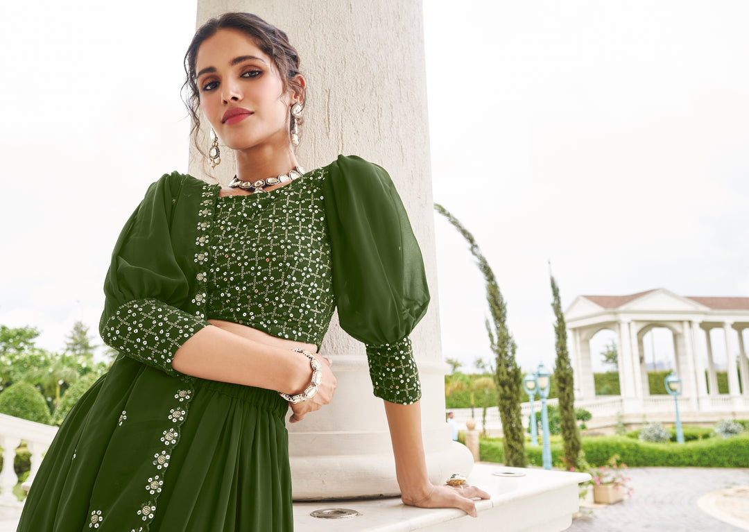 Elegant Green Lehenga with Detailed Fox Georgette Embroidery