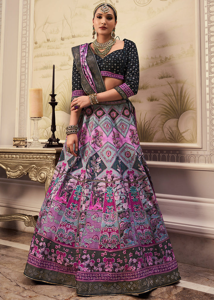 Shades Of Purple & Blue Banarasi Silk lehenga Choli Having Beautiful Embellishment work