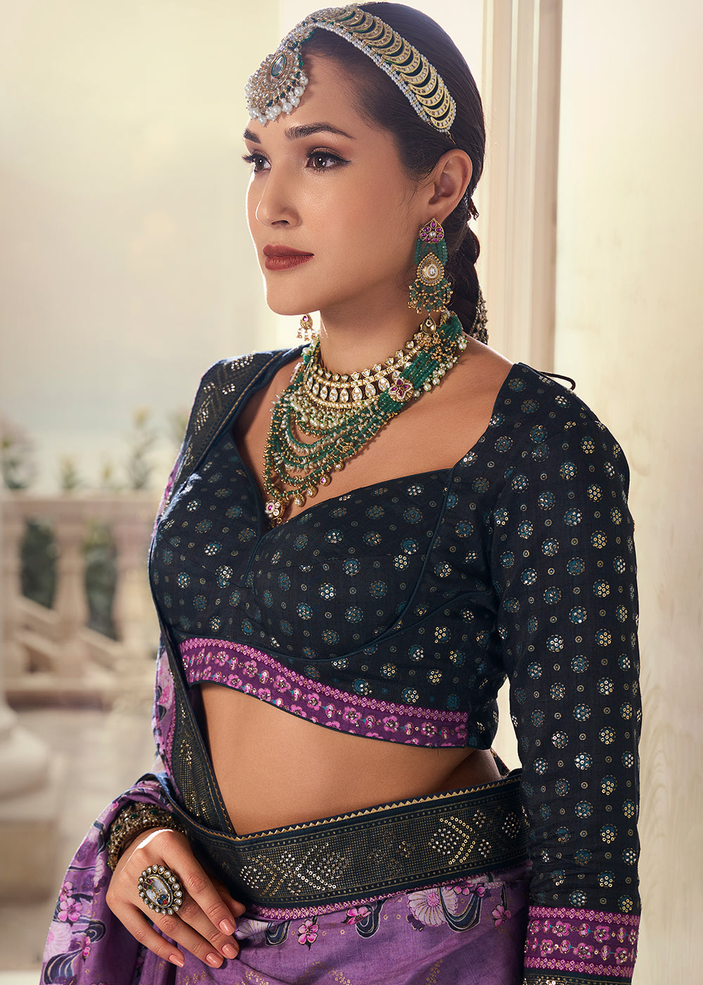 Shades Of Purple & Blue Banarasi Silk lehenga Choli Having Beautiful Embellishment work