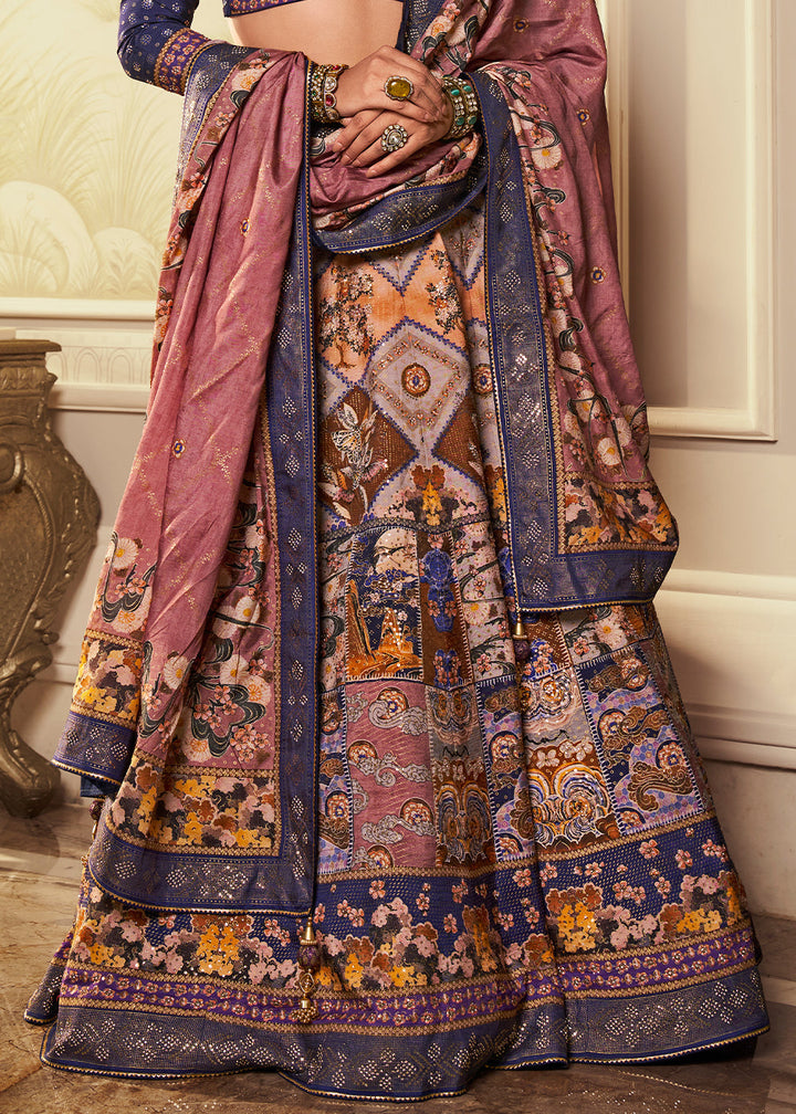 Pink & Blue Banarasi Silk lehenga Choli Having Beautiful Embellishment work