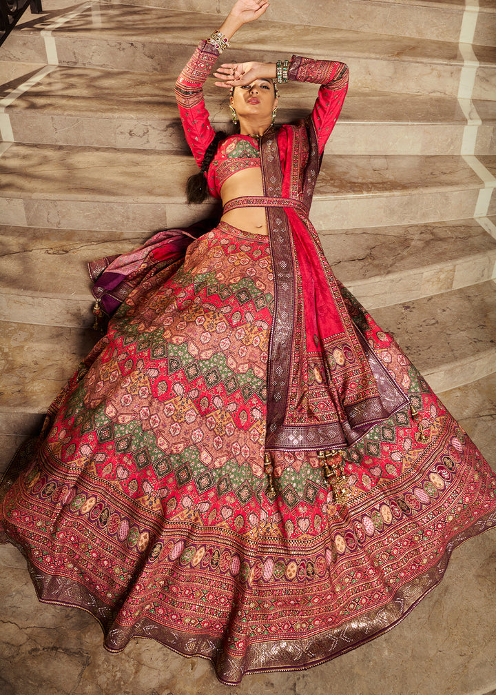 Multi Colored Banarasi Silk lehenga Choli Having Beautiful Embellishment work