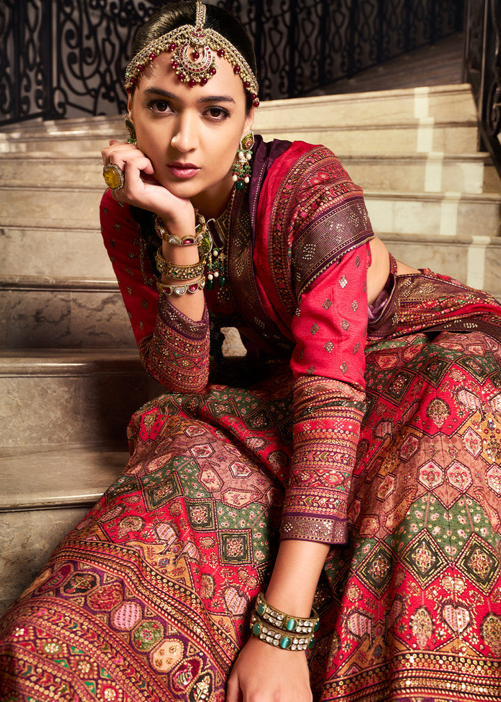 Multi Colored Banarasi Silk lehenga Choli Having Beautiful Embellishment work