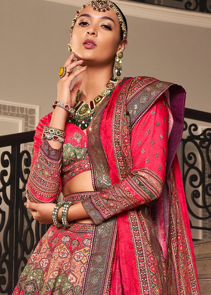 Multi Colored Banarasi Silk lehenga Choli Having Beautiful Embellishment work