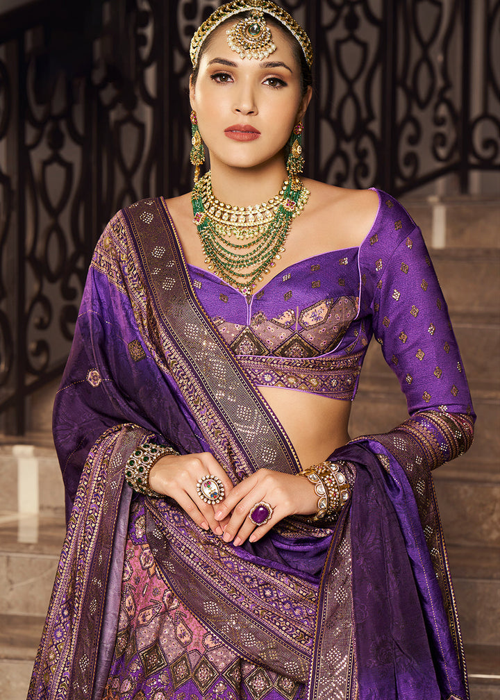 Shades Of Purple Banarasi Silk lehenga Choli Having Beautiful Embellishment work