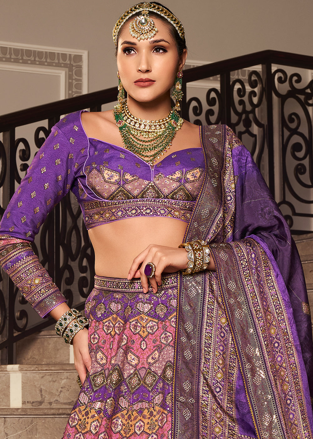 Shades Of Purple Banarasi Silk lehenga Choli Having Beautiful Embellishment work