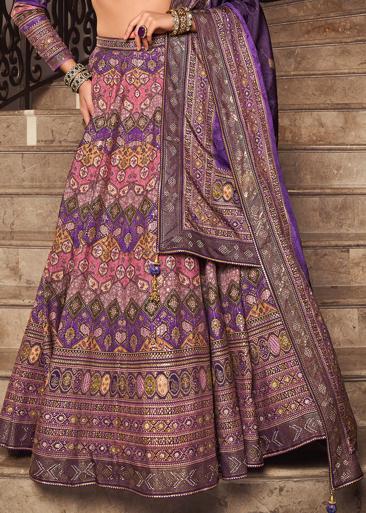 Shades Of Purple Banarasi Silk lehenga Choli Having Beautiful Embellishment work