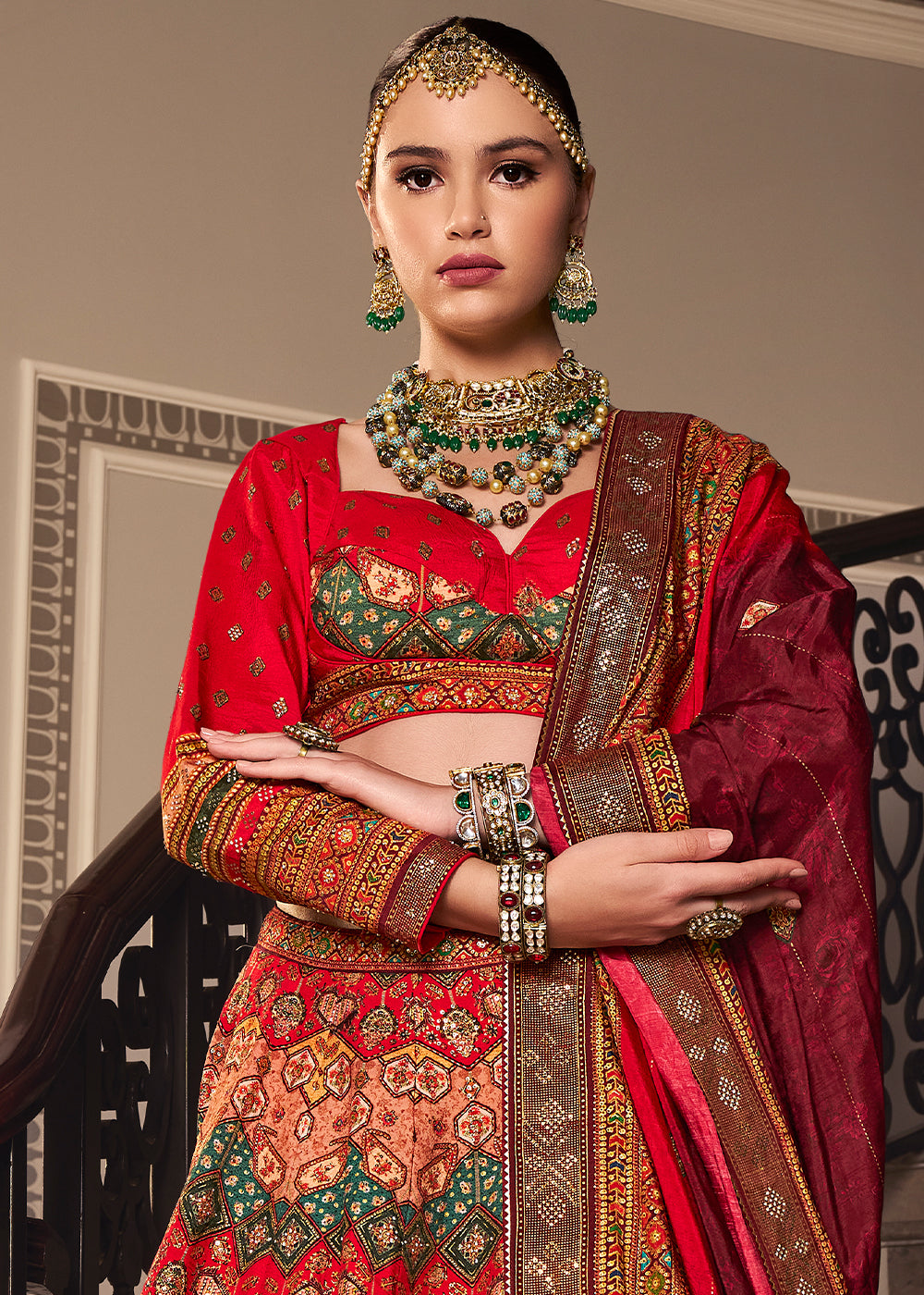 Shades Of Red Banarasi Silk lehenga Choli Having Beautiful Embellishment work