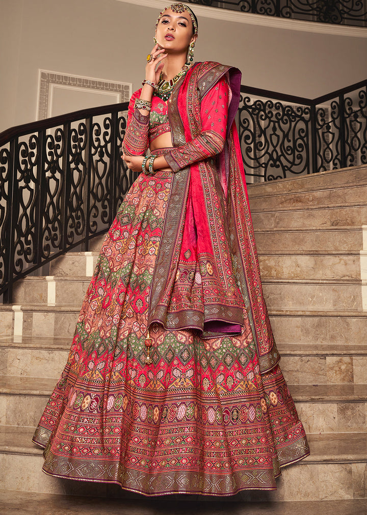 Multi Colored Banarasi Silk lehenga Choli Having Beautiful Embellishment work