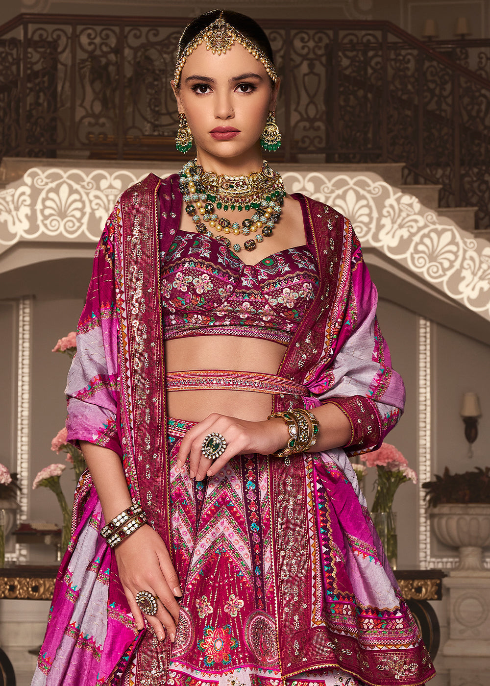 Shades Of Pink Banarasi Silk lehenga Choli Having Beautiful Embellishment work