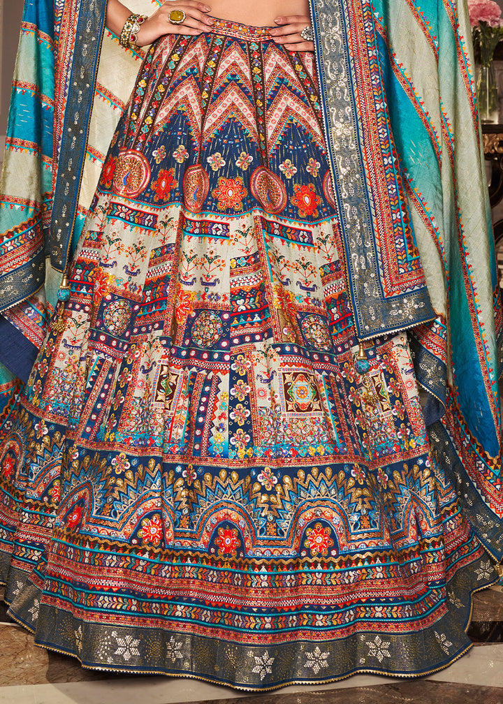 Shades Of Blue Banarasi Silk lehenga Choli Having Beautiful Embellishment work