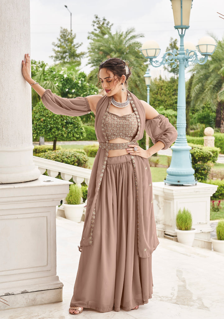 Beige Pure Fox Georgette With Embroidery Work Lehenga