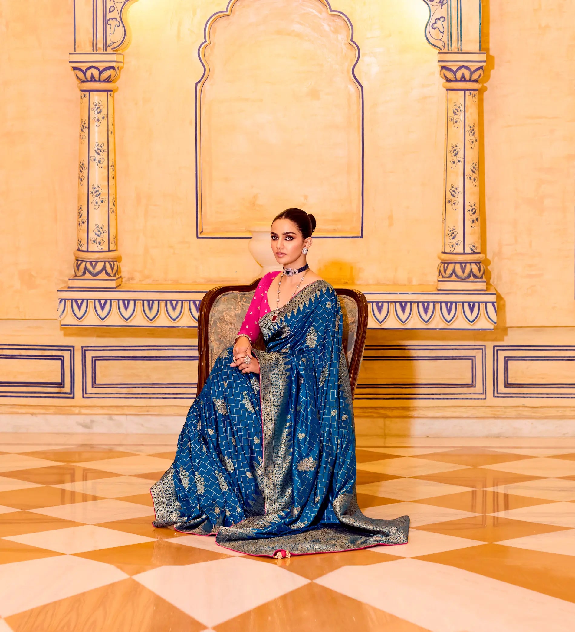 Peacock Blue Crepe Silk Zari Weaving Saree