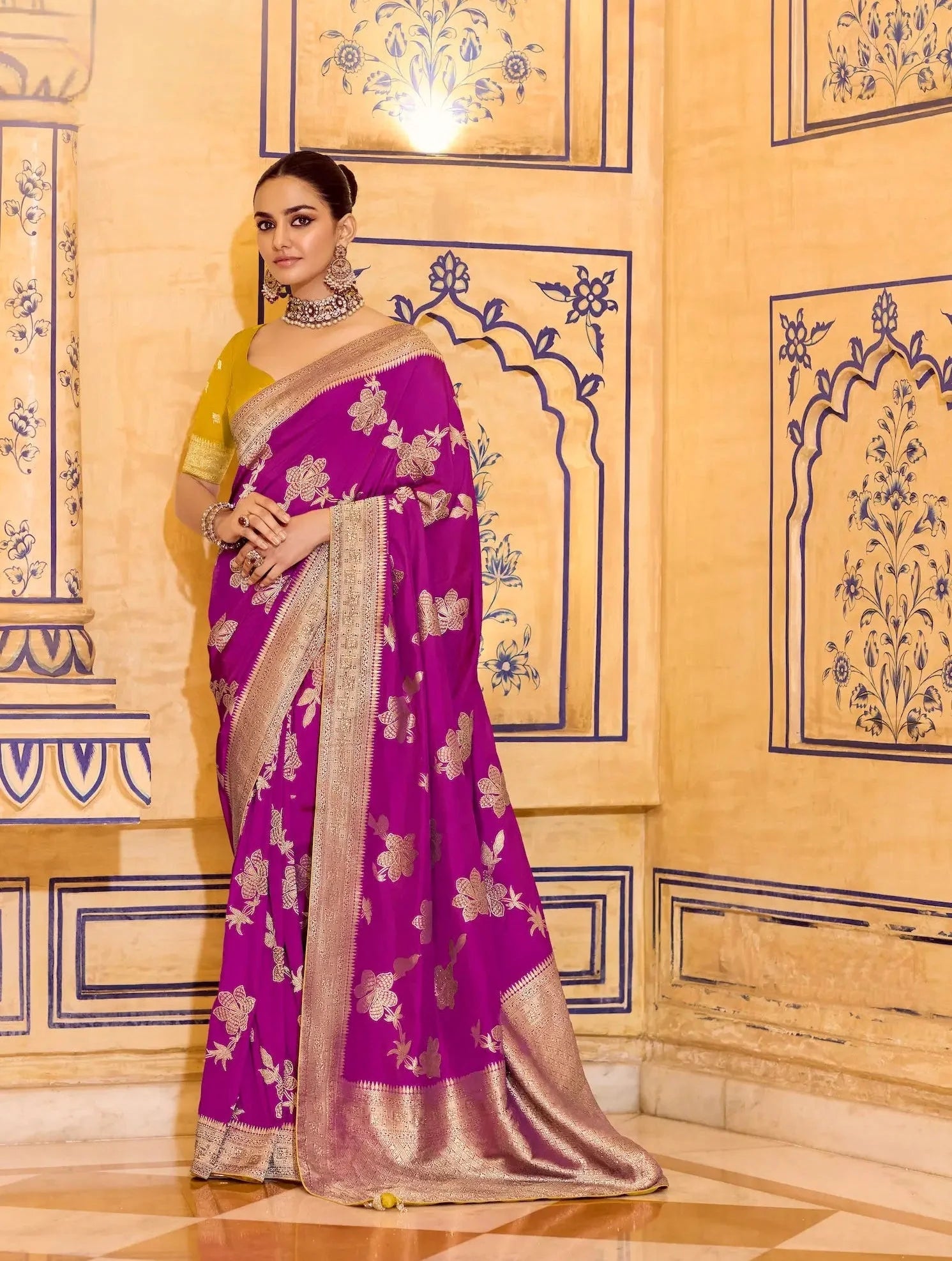 Royal Magenta Crepe Silk Zari Weaving Saree