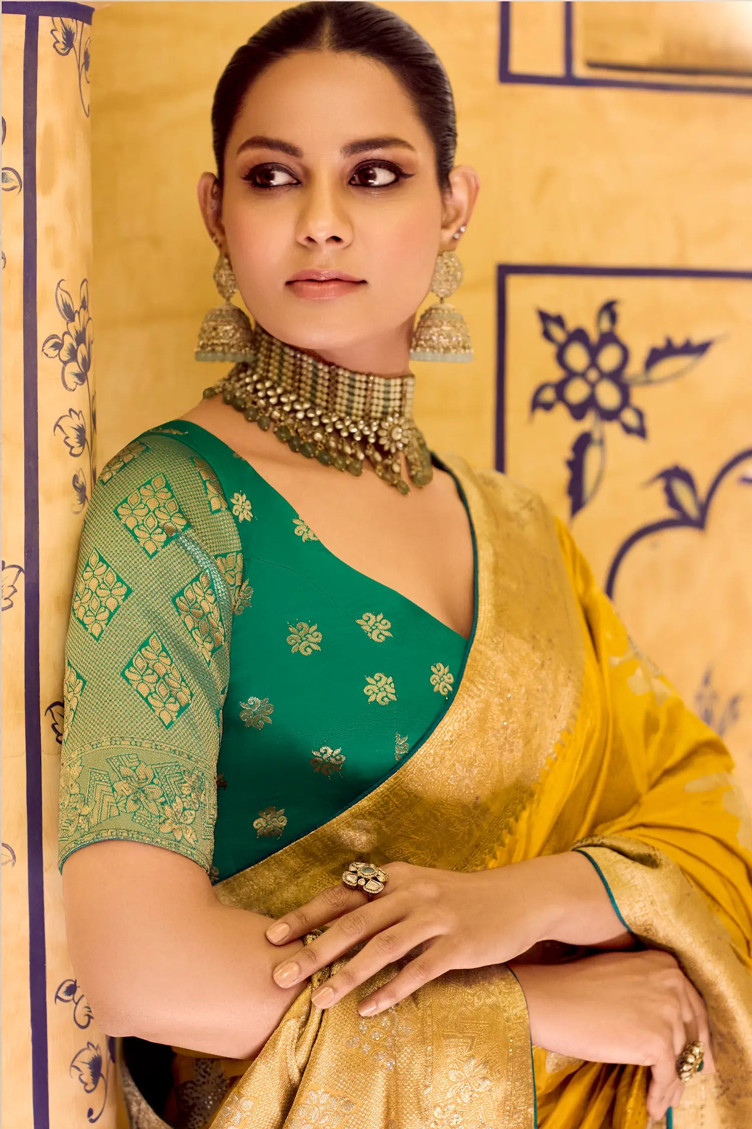 Mustard Yellow Crepe Silk Zari Weaving Saree