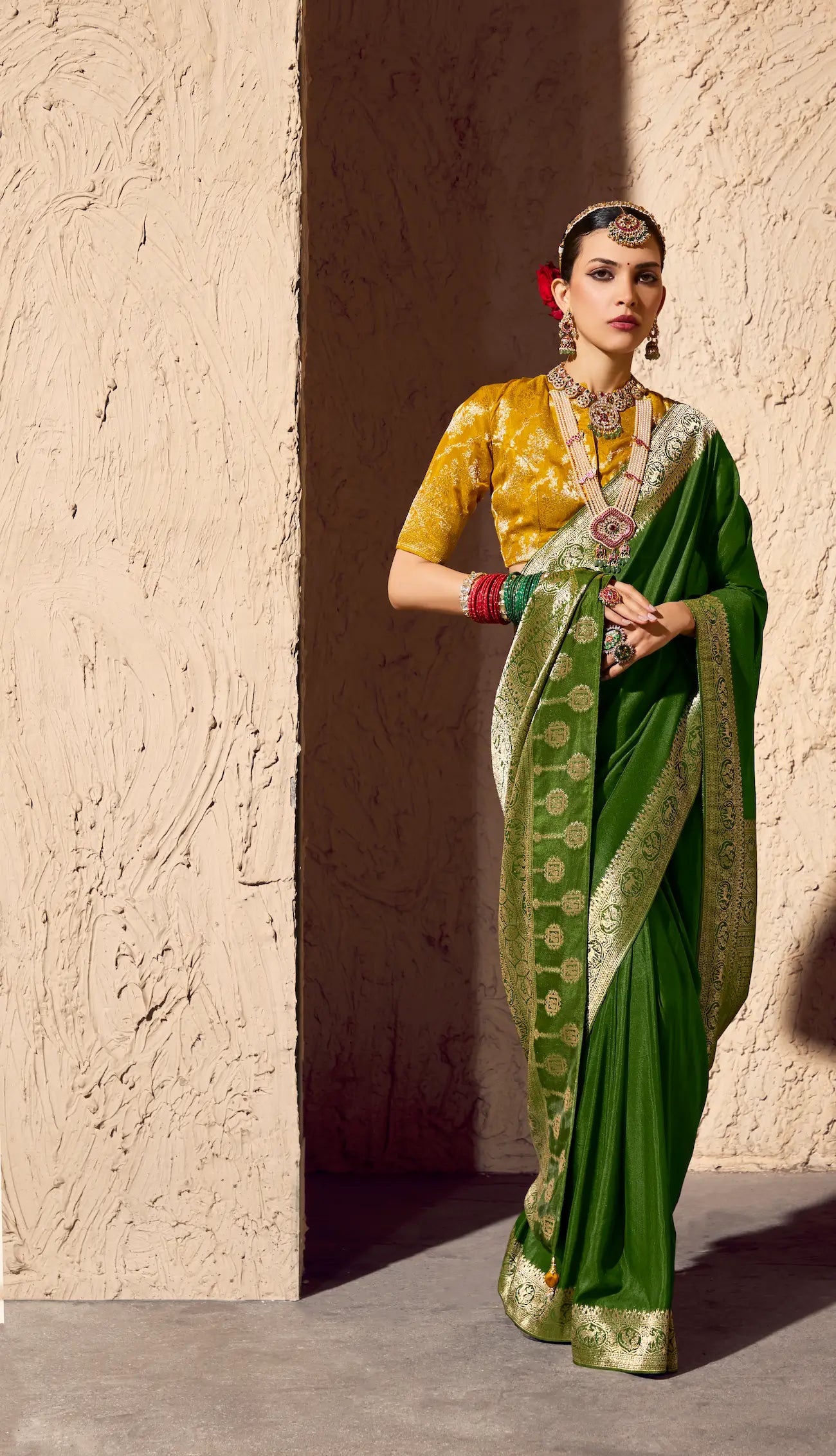 Olive Green Georgette Zari Weaving Saree