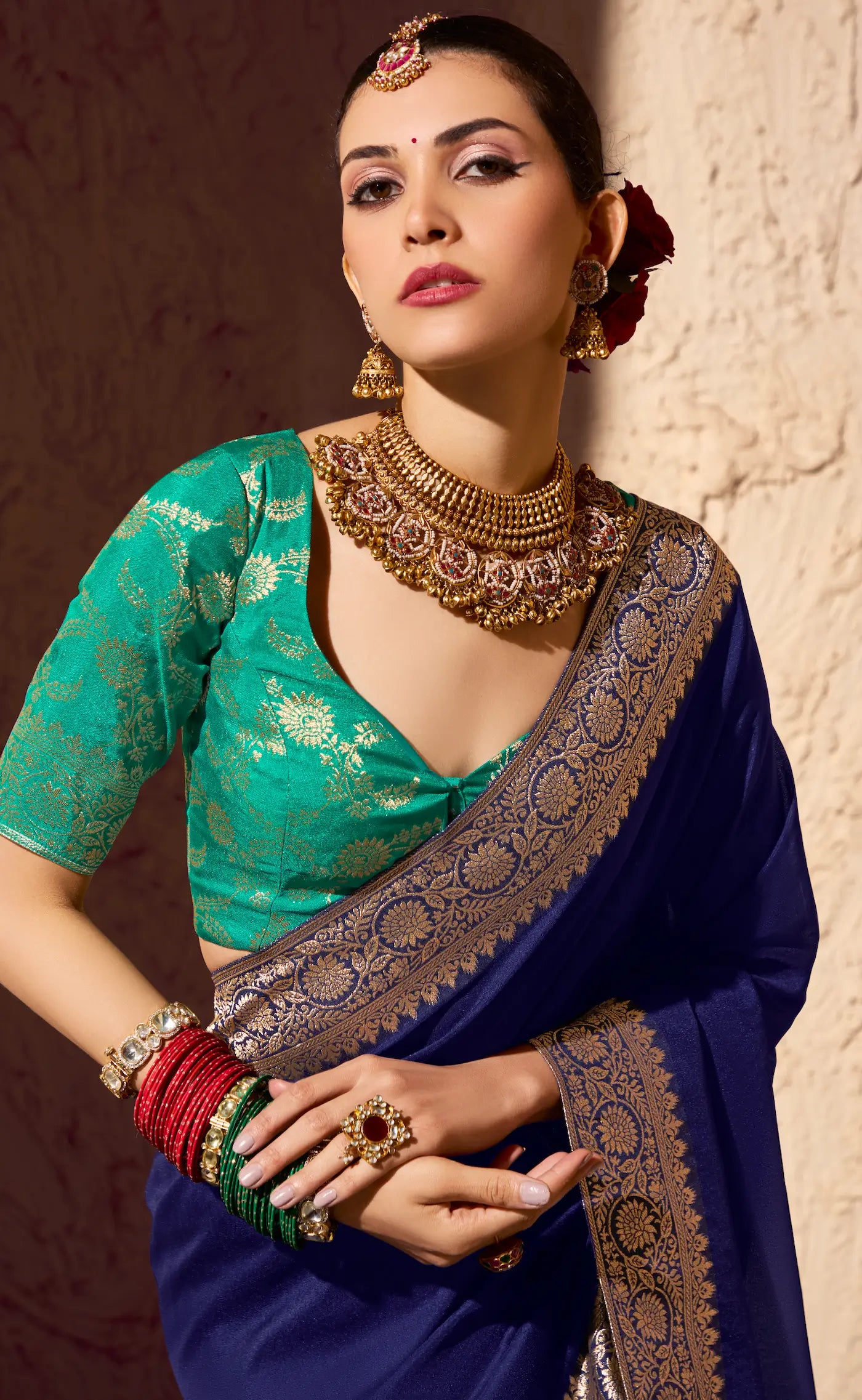 Navy Blue Georgette Zari Weaving Saree