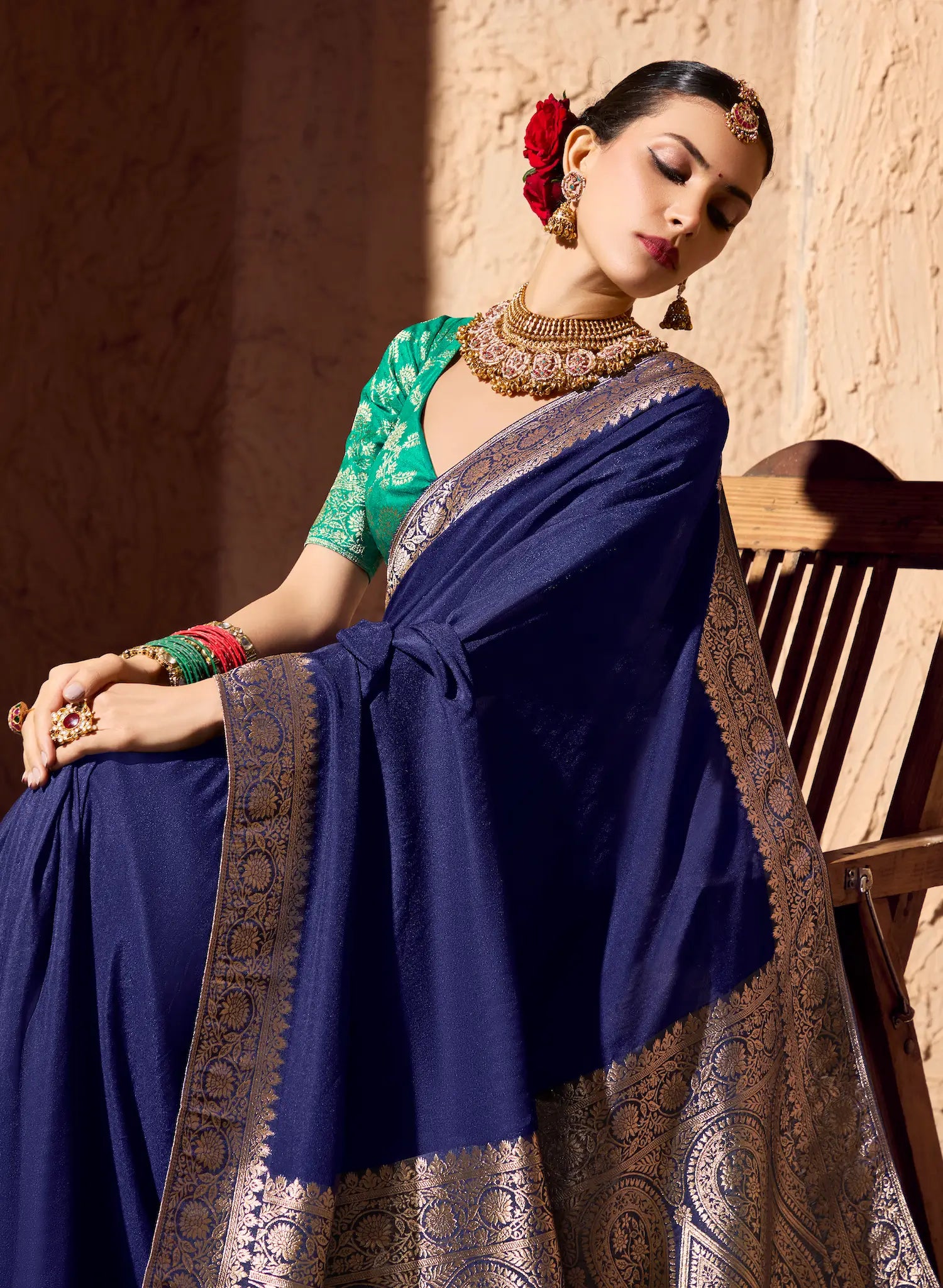 Navy Blue Georgette Zari Weaving Saree