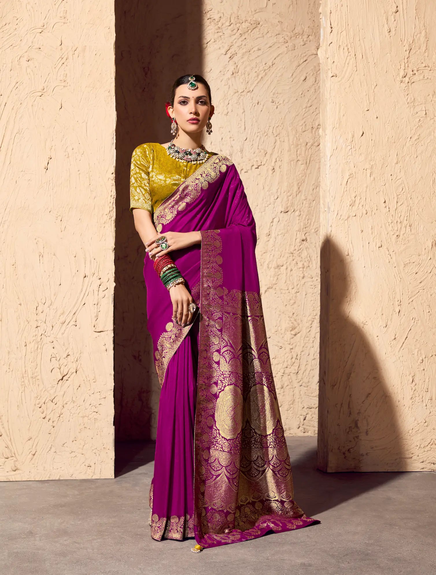 Wine Red Georgette Zari Weaving Saree