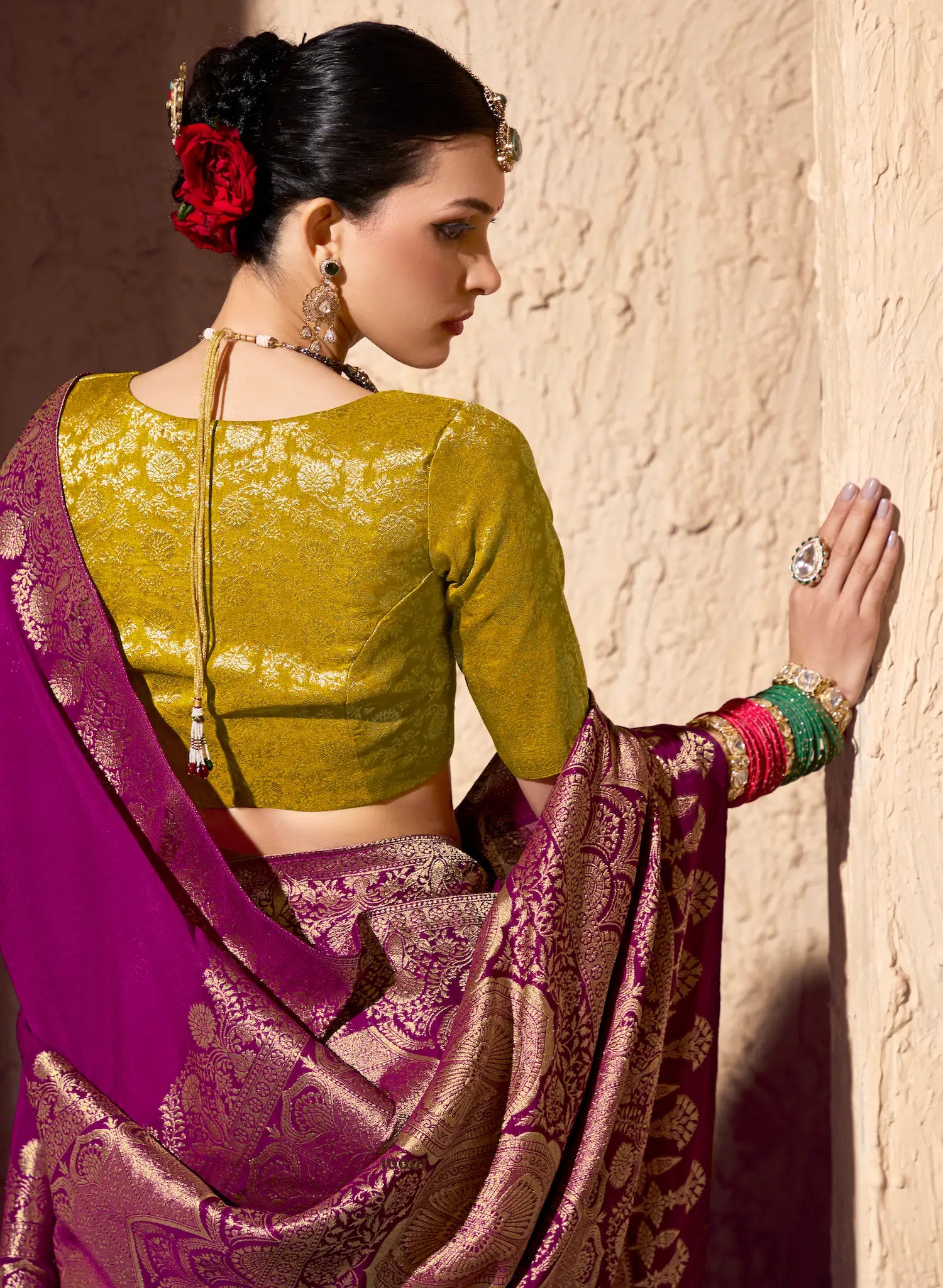 Wine Red Georgette Zari Weaving Saree