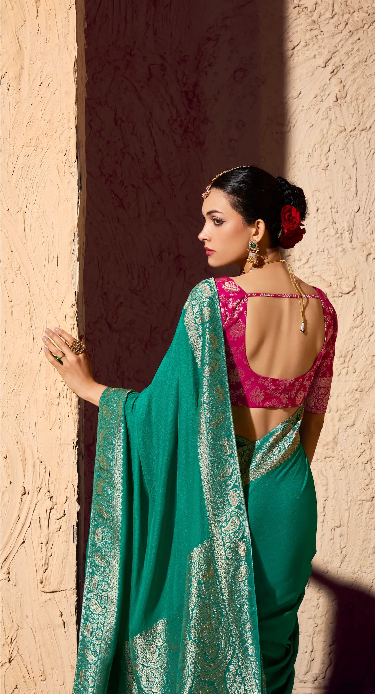 Dusty Teal Georgette Zari Weaving Saree