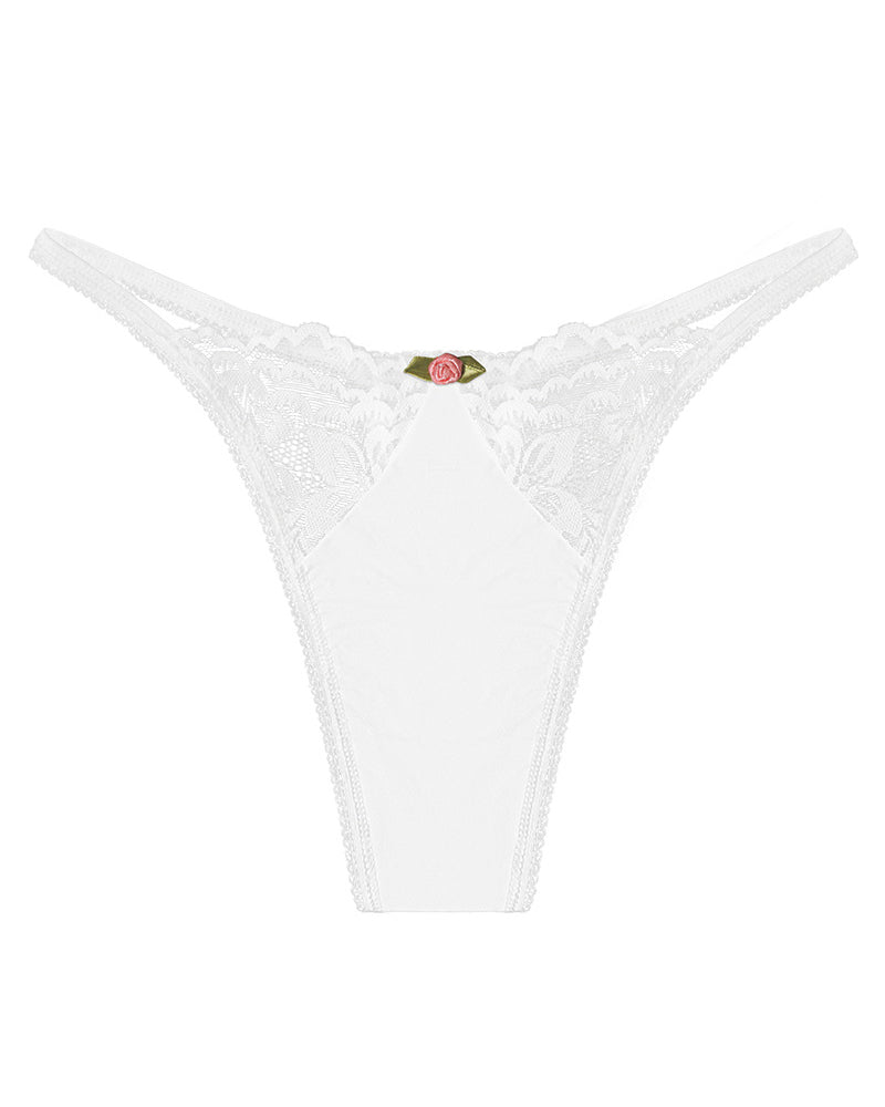 Sexy Lace Hollow Out Elastic Thong Low Rise Flower Decor Bikini Panties  - By Qivii