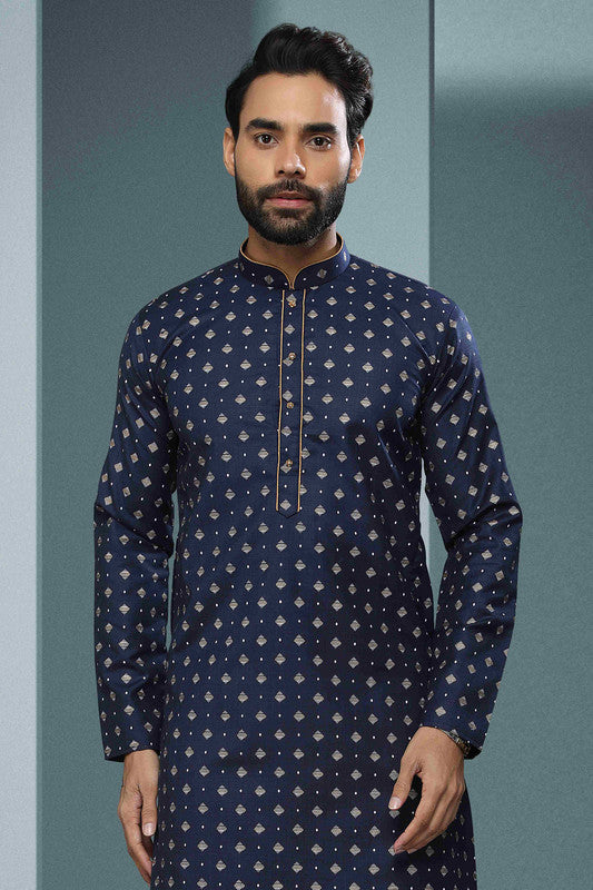 Men's Cotton Digital Print Kurta Pajama In Blue Colour