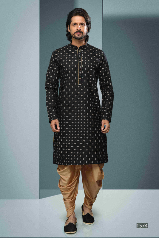 Men's Cotton Digital Print Kurta Pajama In Black Colour
