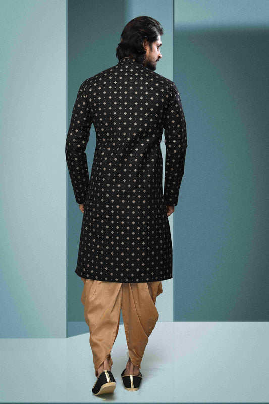 Men's Cotton Digital Print Kurta Pajama In Black Colour