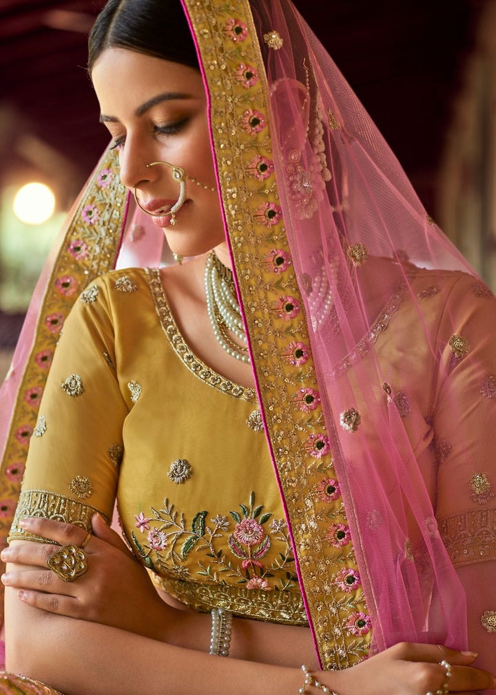 Canary Yellow Organza Lehenga Choli with Resham & Zari work