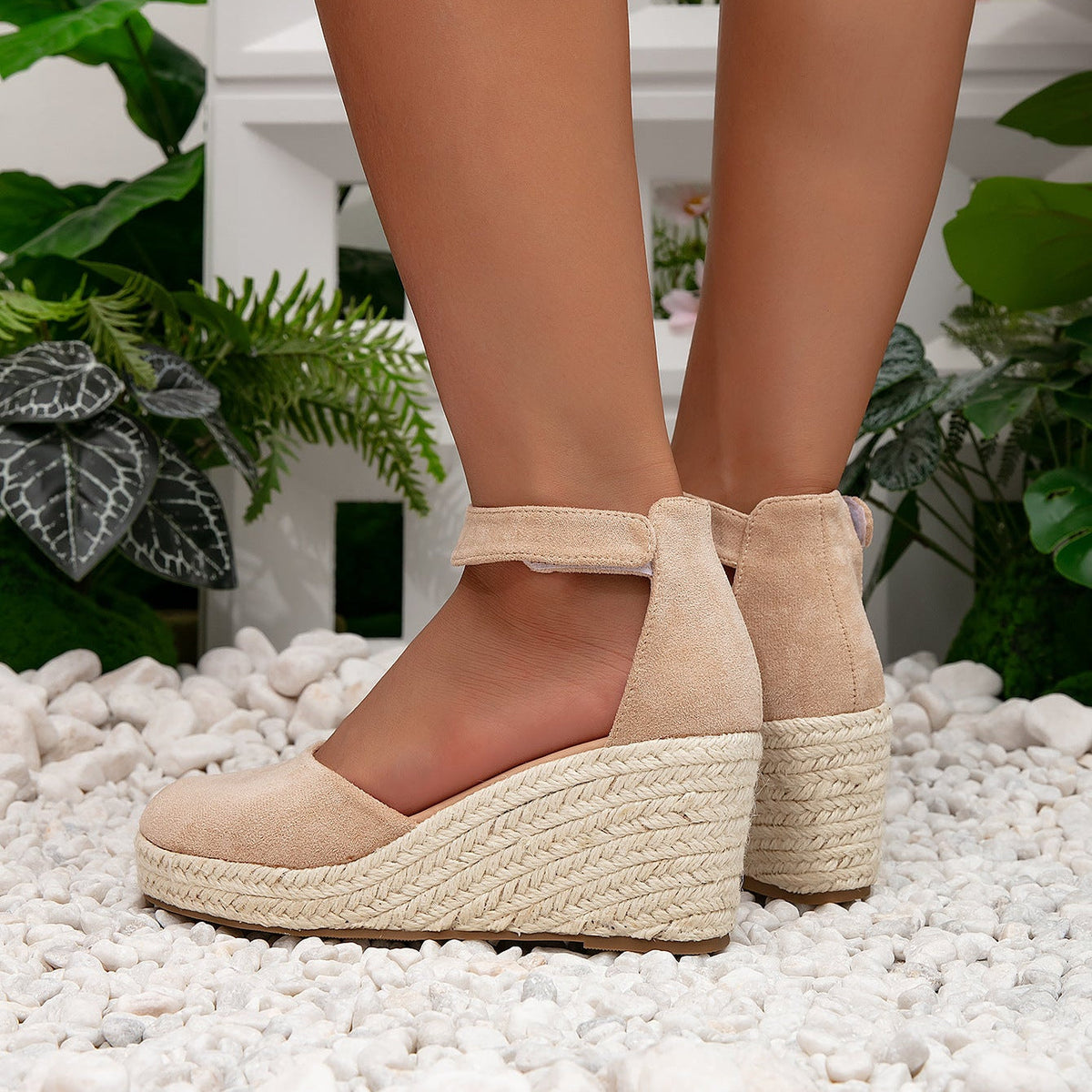Women's Elodie Closed-Toe Espadrille Wedge Sandals - Velvet Platform Sandals with Adjustable Velcro Ankle Strap (US 4-10.5)