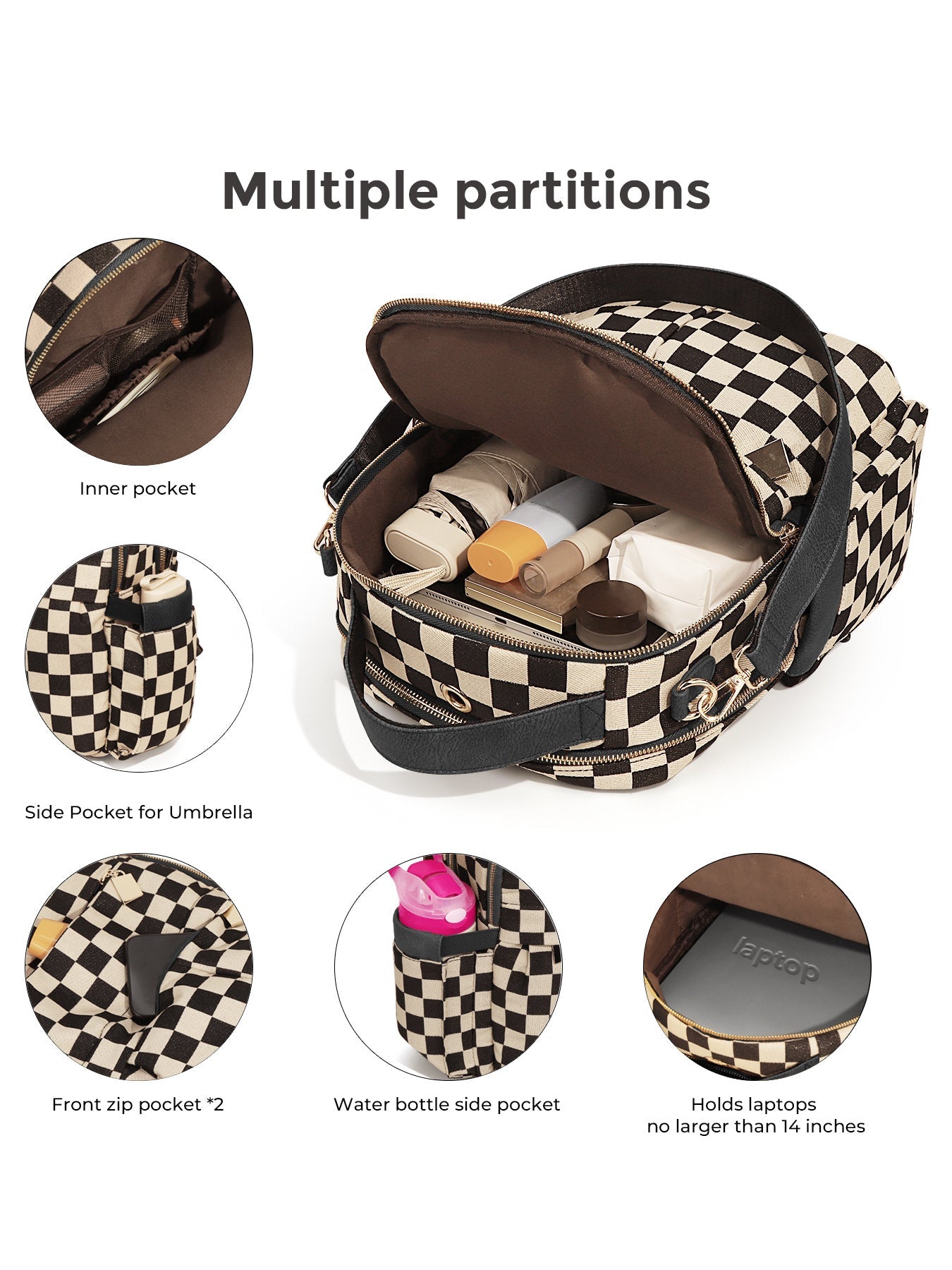 Ounamei Checkered Backpack Purse for Women | Anti-Theft Travel & Work Bag with Matching Pouch