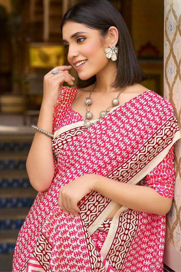 Carissma Pink Handblock Printed Saree